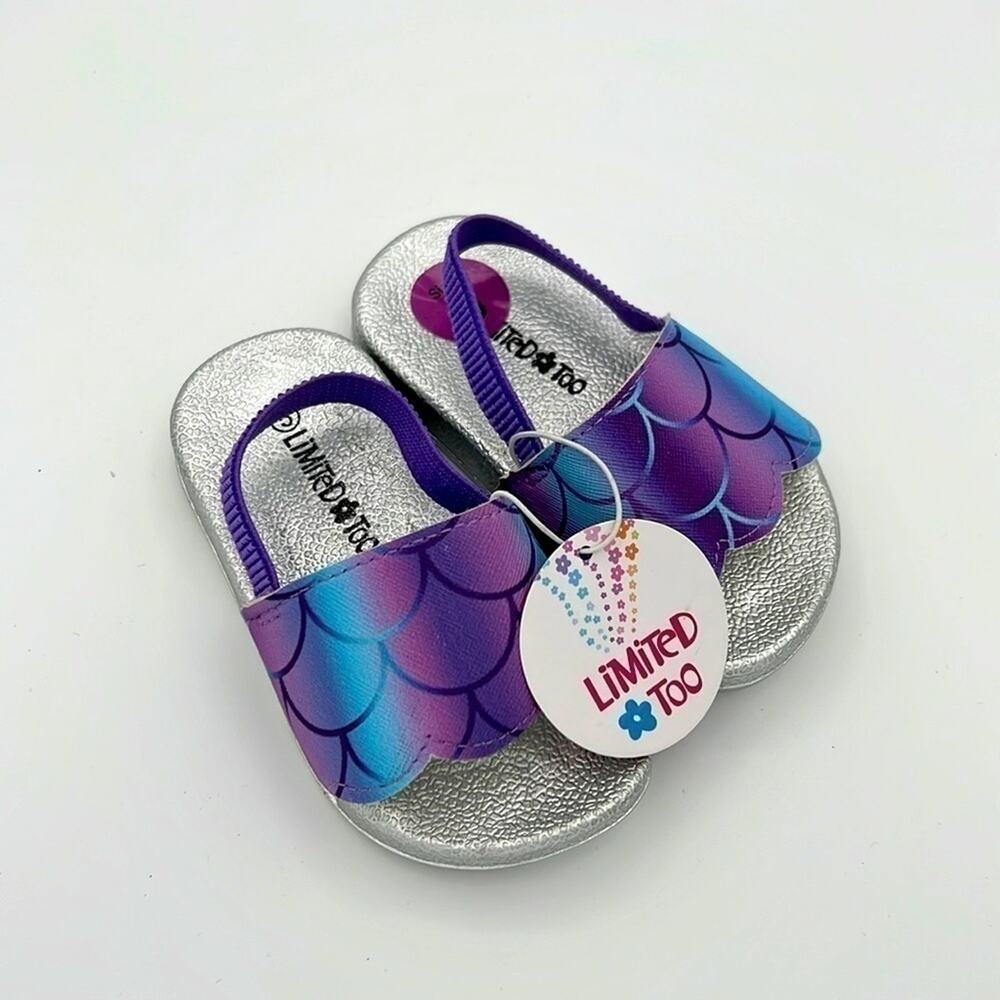 New! Limited Too blue purple mermaid sandals with elastic ankle strap size 5